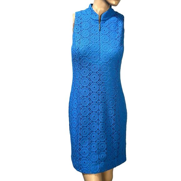 Lilly Pulitzer Size M ALEXA Blue Crochet Lace Dress Sleeveless Zip Charm Shift - Picture 1 of 12